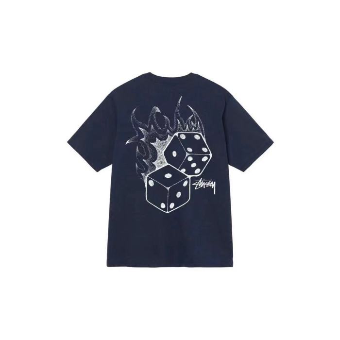 STUSSY FLAME DICE PRINT TEE NAVY