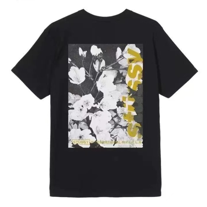 STUSSY HYACINTH PRINT TEE BLACK