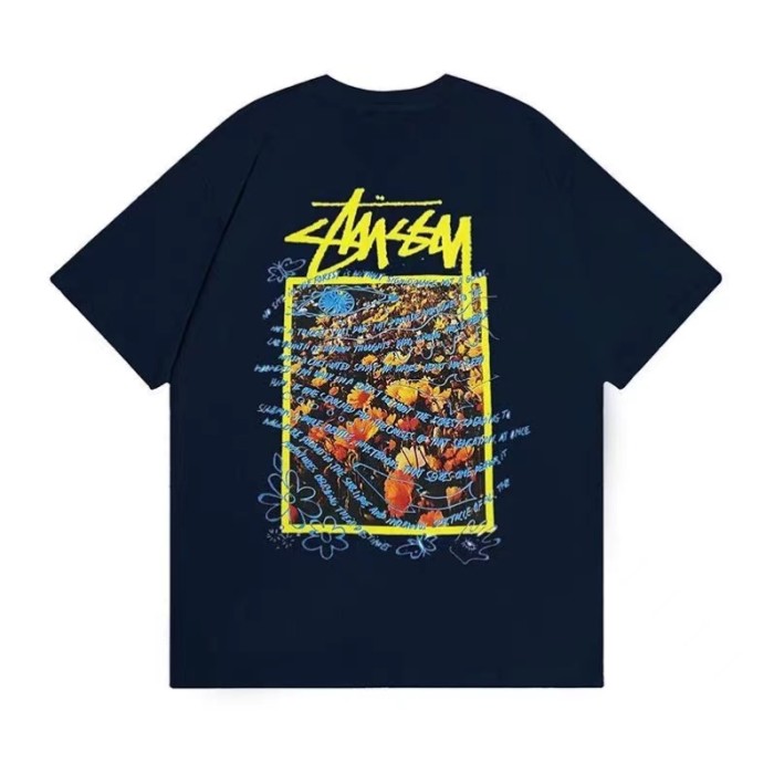 STUSSY PANSIES PRINT TEE BLACK