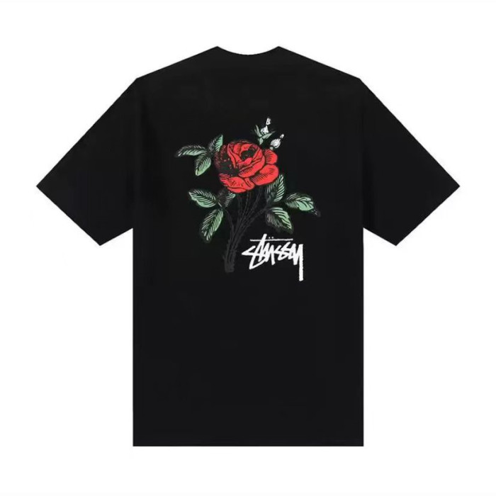 STUSSY ROSE PRINT TEE BLACK