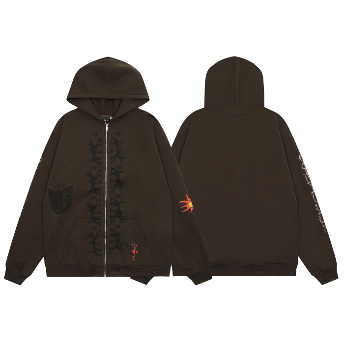 Travis Scott Wolf Head Print Hoodie Brown