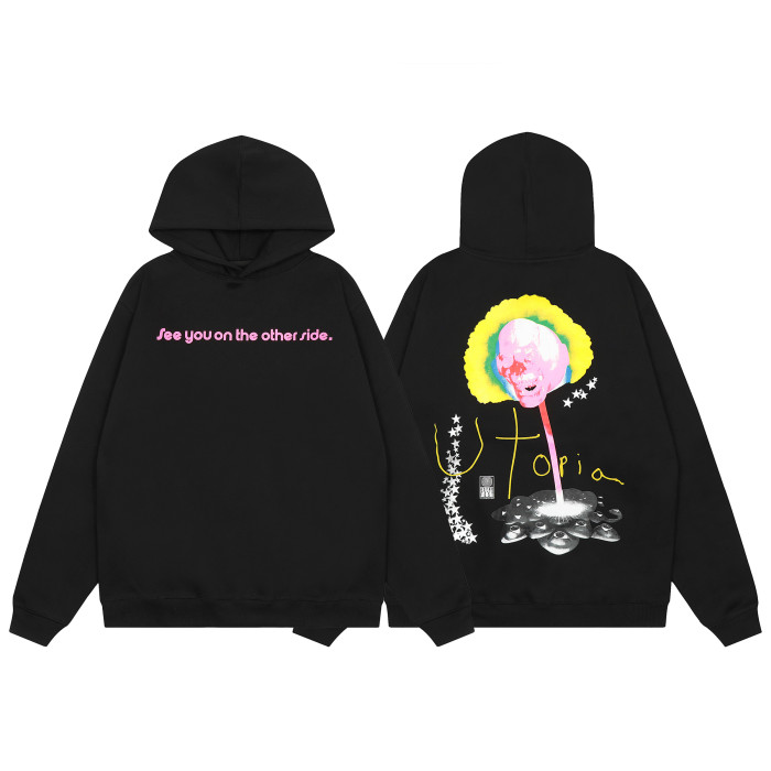 Travis Scott Pink Skull Print Hoodie Black