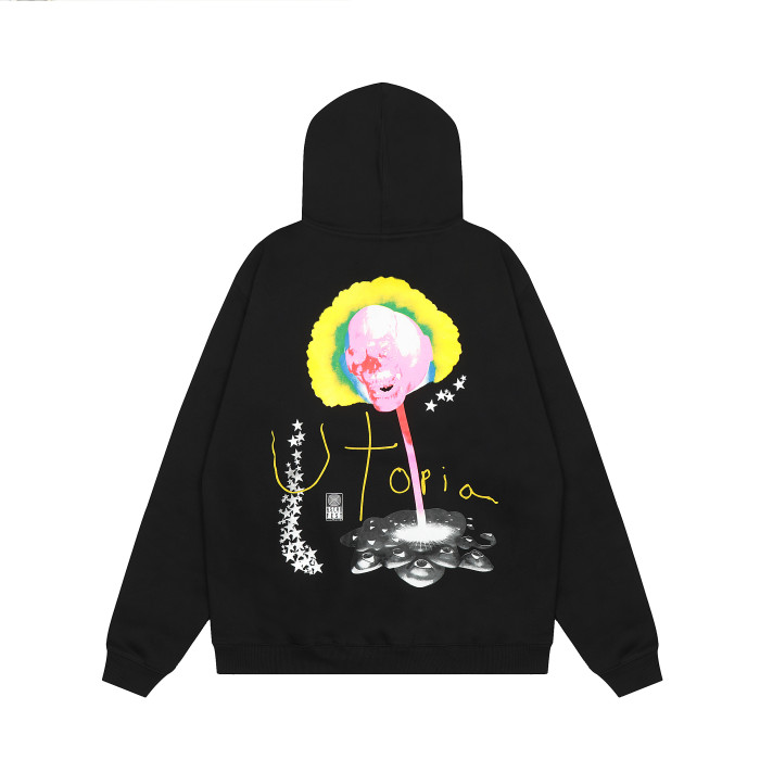 Travis Scott Pink Skull Print Hoodie Black