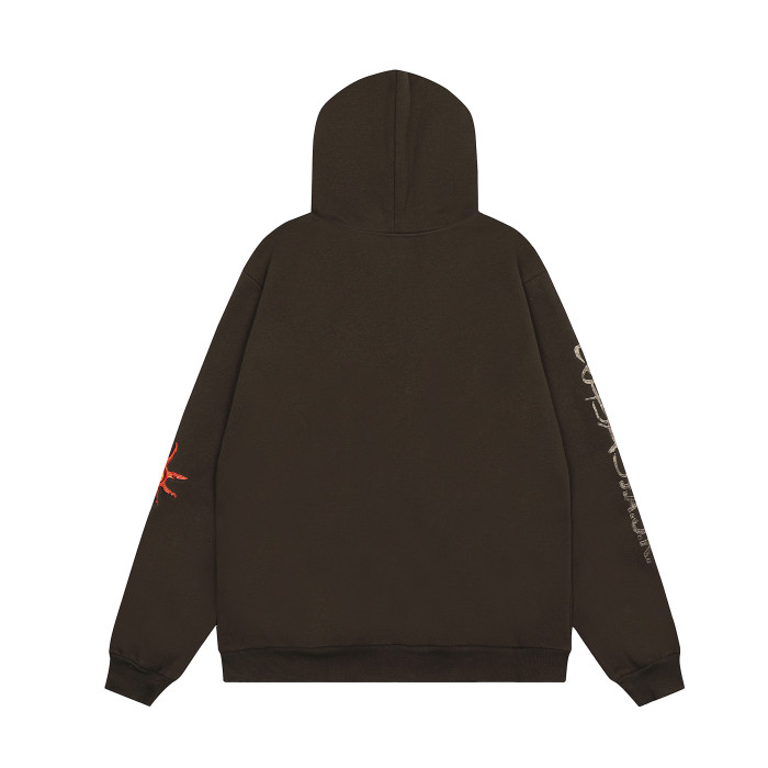 Travis Scott Wolf Head Print Hoodie Brown