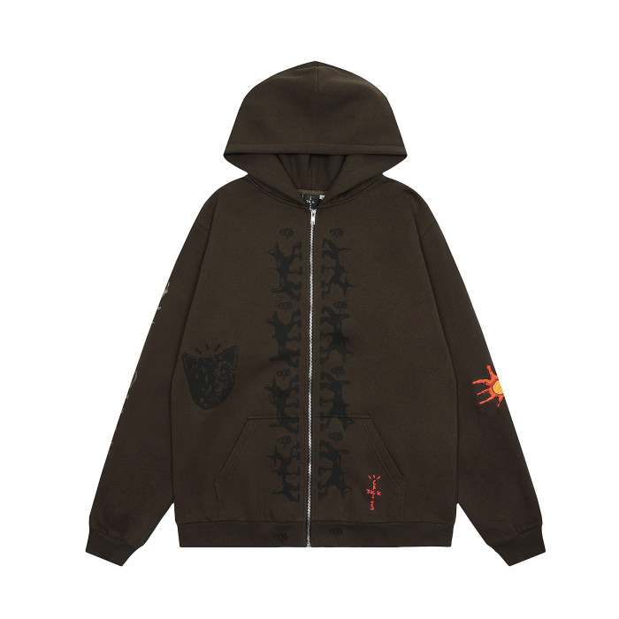 Travis Scott Wolf Head Print Hoodie Brown