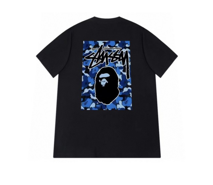 STUSSY x BAPE LOGO TEE BLACK