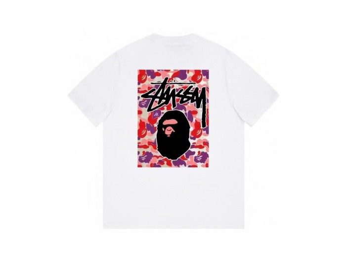 STUSSY x BAPE LOGO TEE WHITE