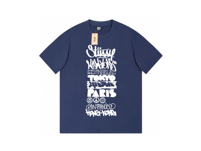 STUSSY GRAFFITI LOGO PRINT TEE NAVY