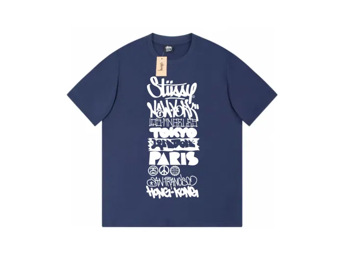 STUSSY GRAFFITI LOGO PRINT TEE NAVY
