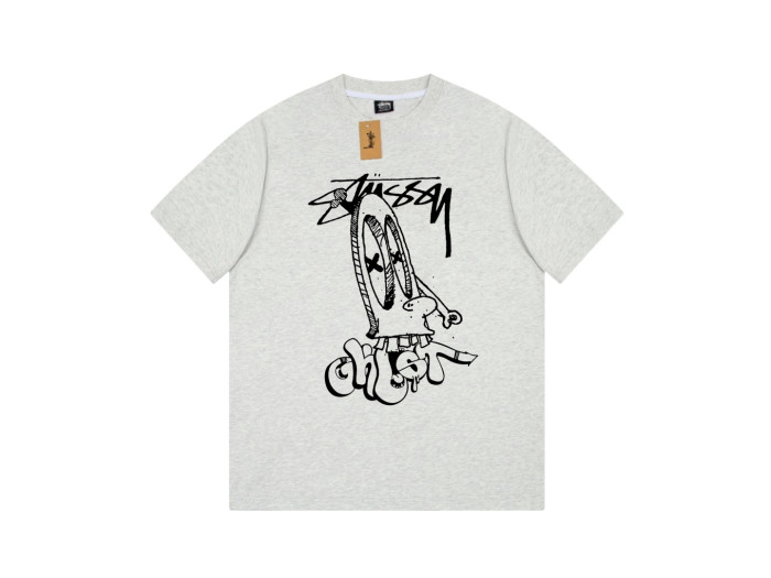 STUSSY CARTOON LOGO PRINT TEE GREY