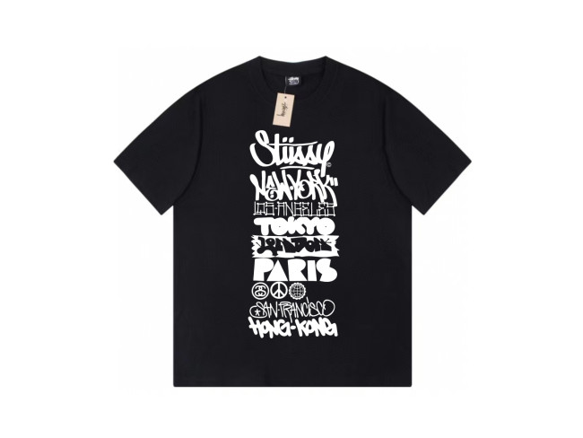 STUSSY GRAFFITI LOGO PRINT TEE BLACK