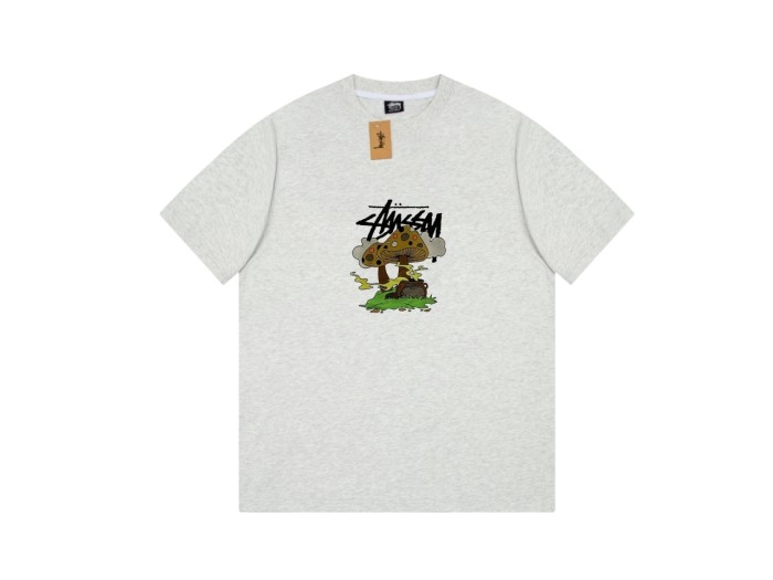 STUSSY CARTOON MAGIC MUSHROOMS PRINT TEE GREY
