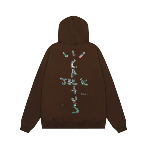 Travis Scott Logo Print Hoodie Khaki