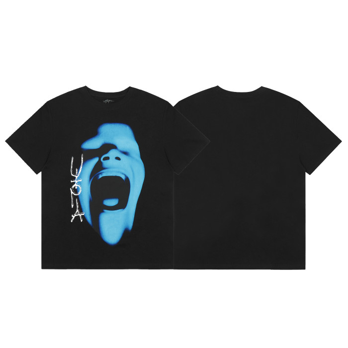 Travis Scott Shouting Face Print T shirt Black