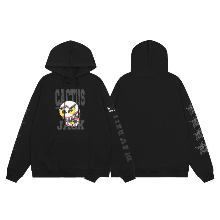 Travis Scott Cartoon Skeleton Print Hoodie Black