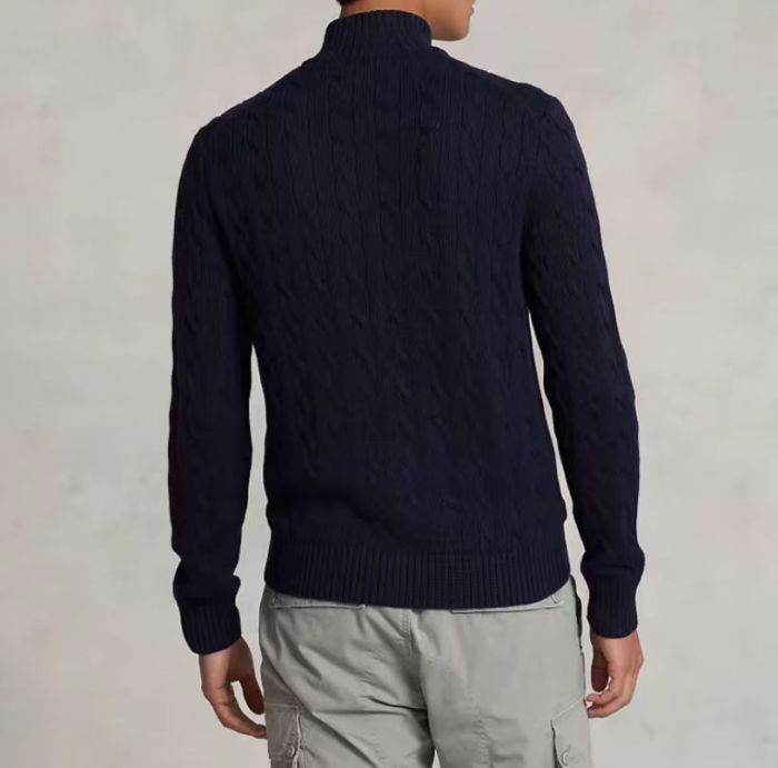 Polo Ralph Lauren SS22 solid color casual micro-label embroidered half-zip sweater men's navy blue