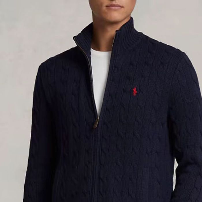Polo Ralph Lauren SS22 solid color casual micro-label embroidered half-zip sweater men's navy blue