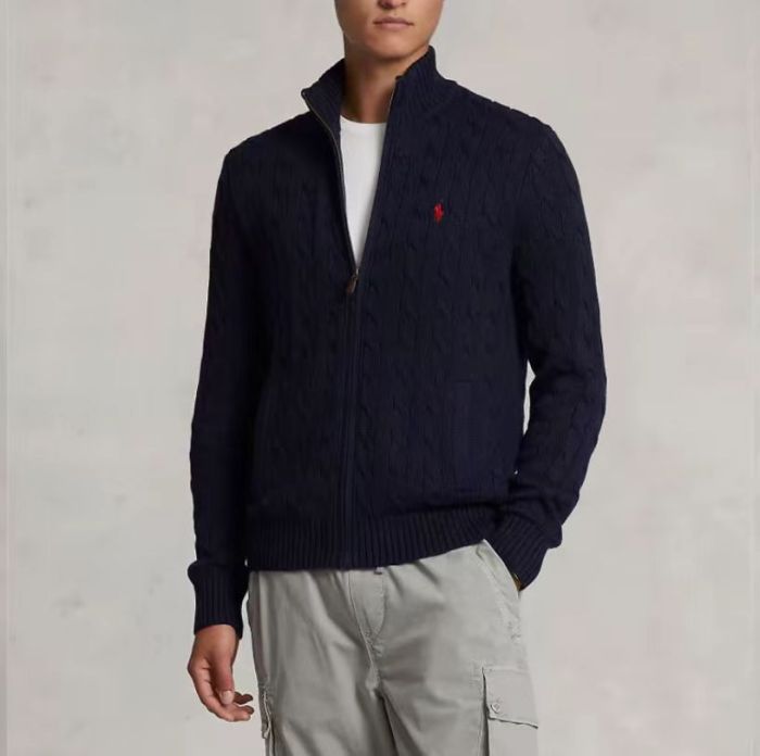 Polo Ralph Lauren SS22 solid color casual micro-label embroidered half-zip sweater men's navy blue
