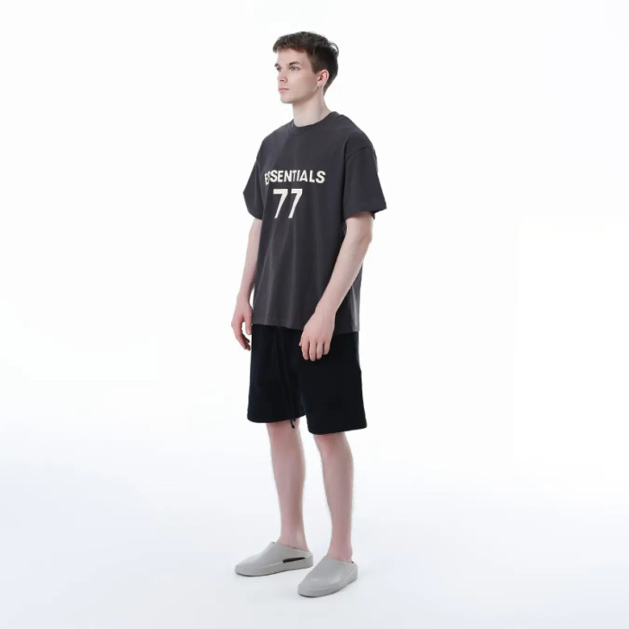 FOG Fear of God 23 Reunion Line 77 Velvet Short -sleeved ESSENTIALS casual T -shirt Black