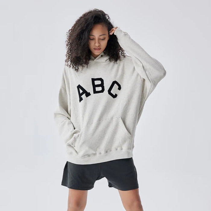 FOG FEAR OF GOD Season 7 main line flocked ABC letter hoodie casual loose sweatshirt gray
