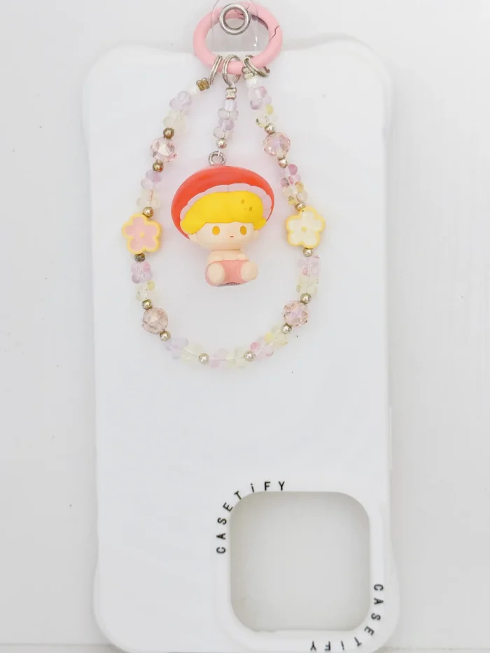 Handmade Alloy Charm Phone Strap Mushroom Pop Bean