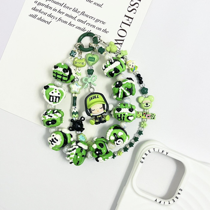 Hand Painted Beads Phone Charm Skullpanda