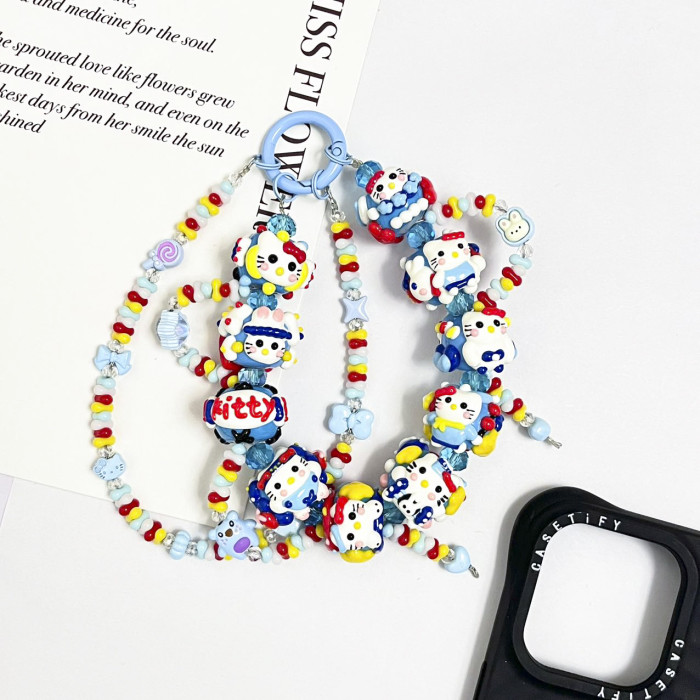 Hand Painted Beads Phone Charm Kitty