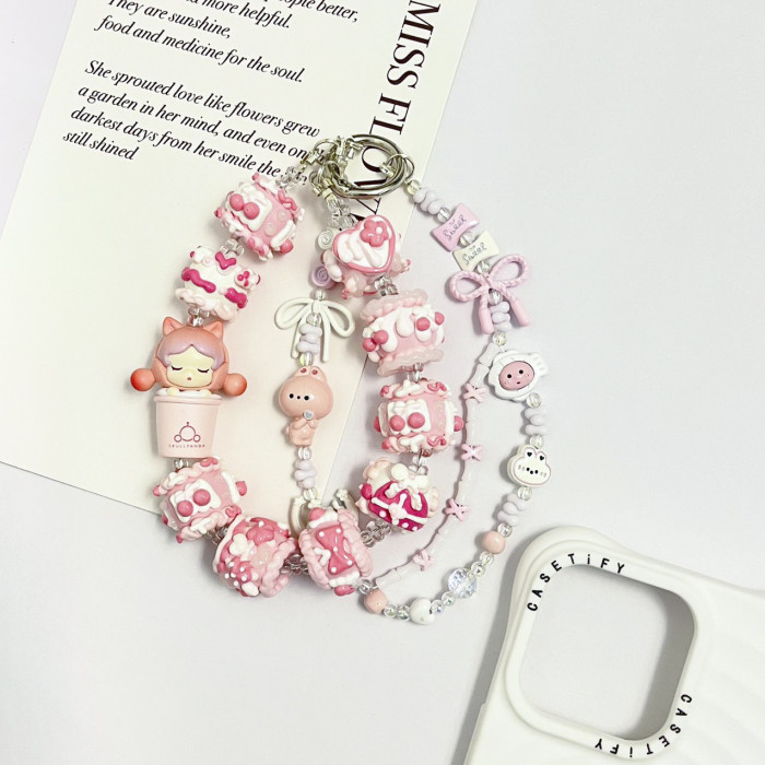 Hand Painted Beads Phone Charm Skullpanda