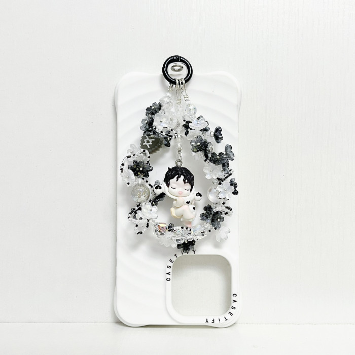 Handmade  Crystal Glass Charm Phone Strap Skullpanda