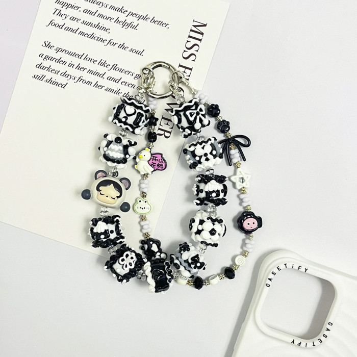 Hand Painted Beads Phone Charm Skullpanda
