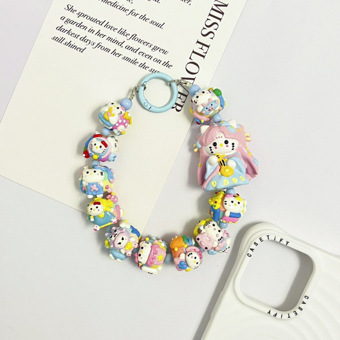 Hand Painted Beads Phone Charm Kitty