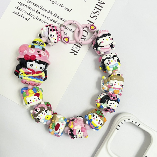Hand Painted Beads Phone Charm Kitty