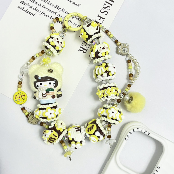 Hand Painted Beads Phone Charm Kitty