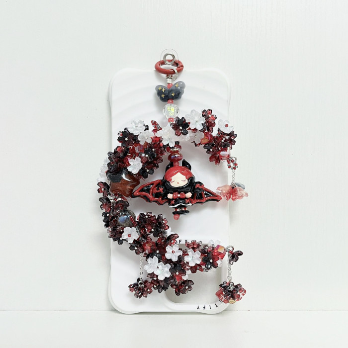 Handmade  Crystal Glass Charm Phone Strap Skullpanda