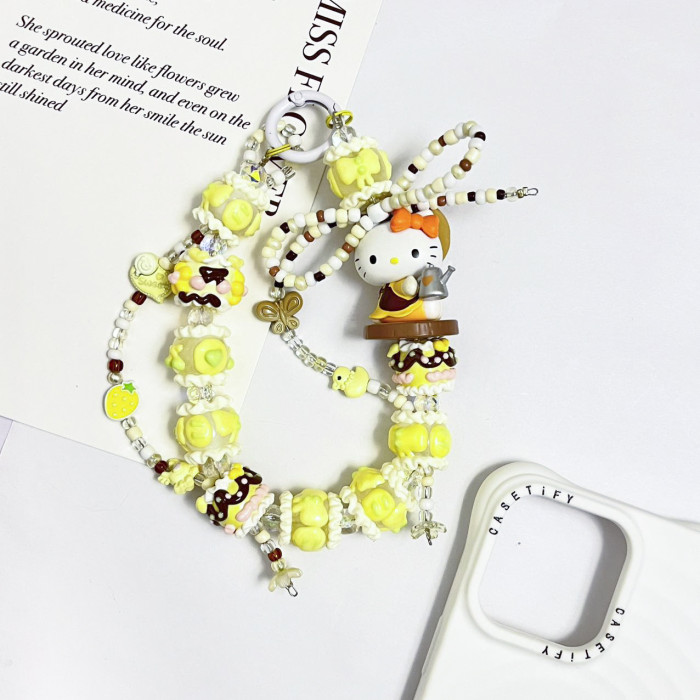 Hand Painted Beads Phone Charm Kitty