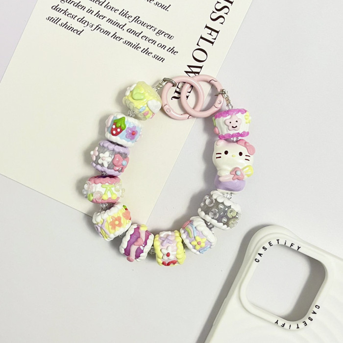 Hand Painted Beads Phone Charm Kitty