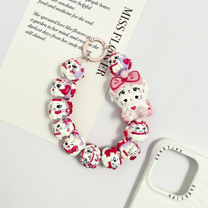 Hand Painted Beads Phone Charm Kitty