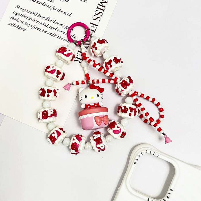 Hand Painted Beads Phone Charm Kitty