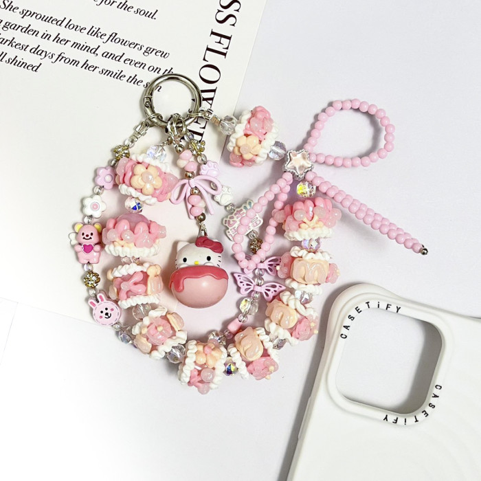 Hand Painted Beads Phone Charm Kitty