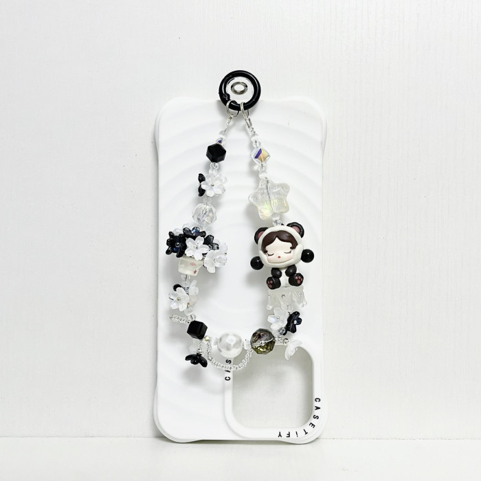 Handmade  Crystal Glass Charm Phone Strap Skullpanda