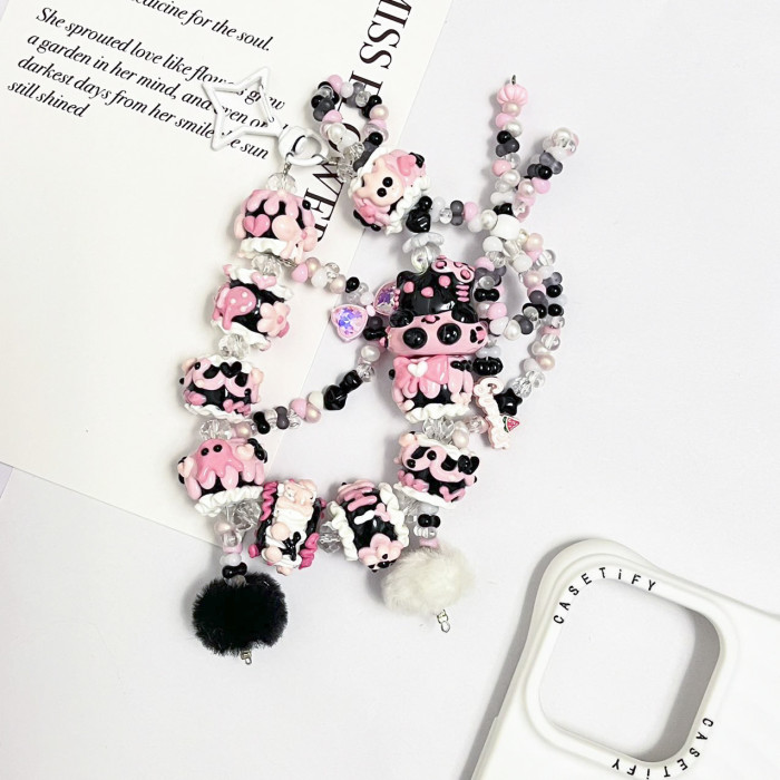 Hand Painted Beads Phone Charm Kitty