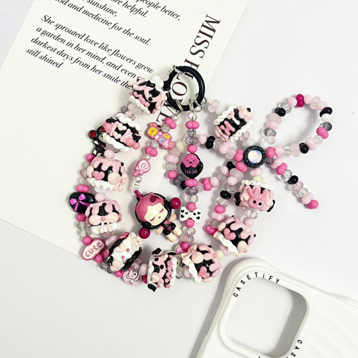 Hand Painted Beads Phone Charm Skullpanda