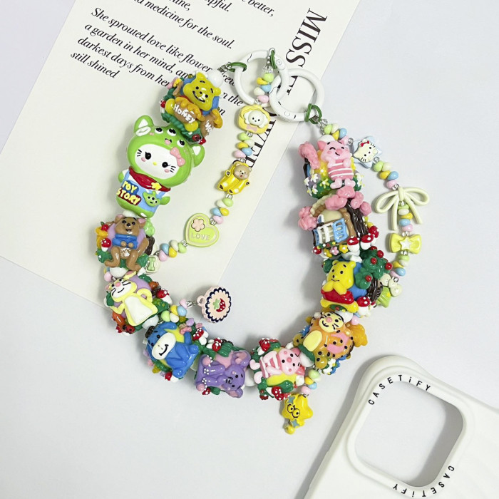 Hand Painted Beads Phone Charm Kitty