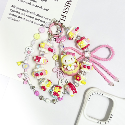 Hand Painted Beads Phone Charm Kitty