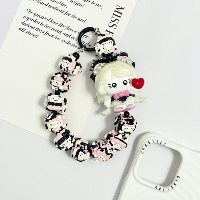 Hand Painted Beads Phone Charm Kitty