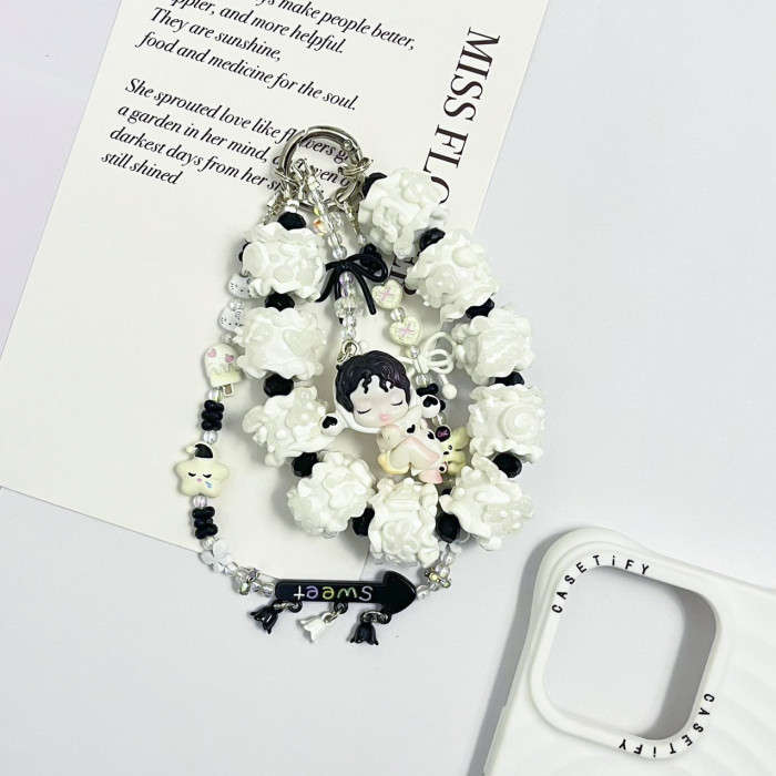 Hand Painted Beads Phone Charm Skullpanda