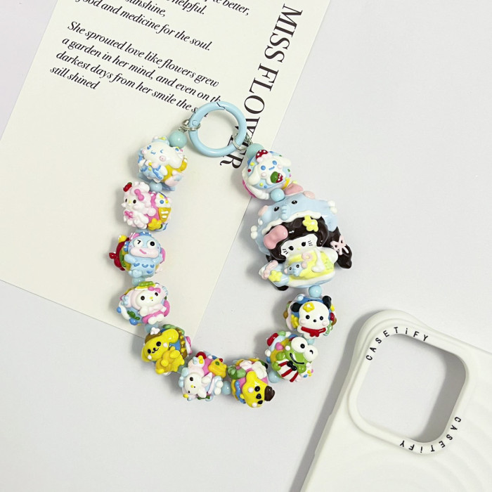 Hand Painted Beads Phone Charm Kitty