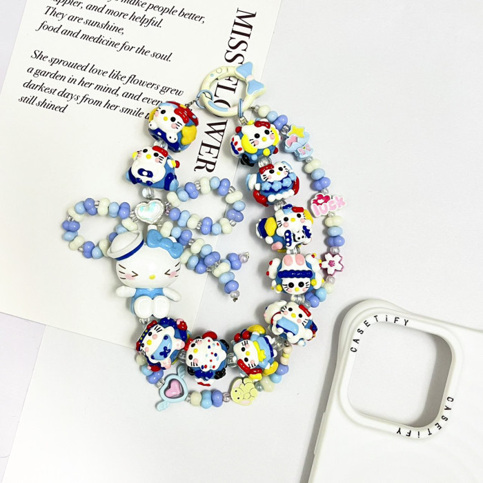 Hand Painted Beads Phone Charm Kitty