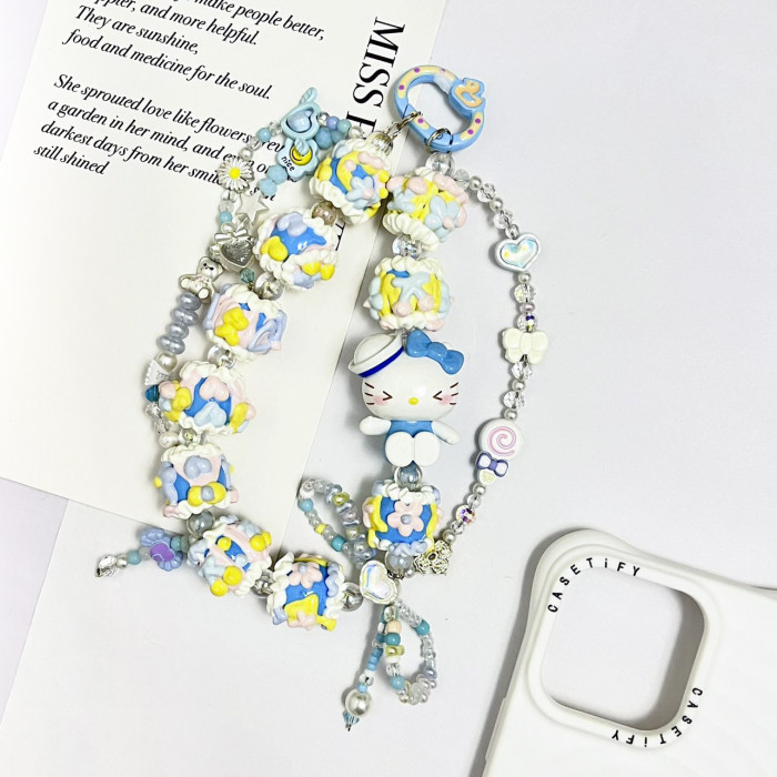 Hand Painted Beads Phone Charm Kitty