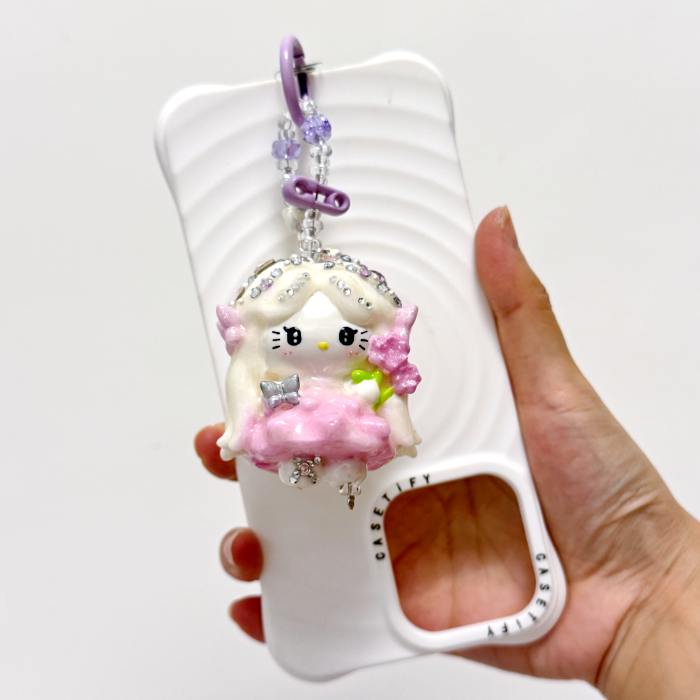 Hand Painted Doll Phone Charm- fairy  kitty